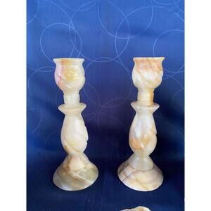 Pair of Matching Onyx Agate Candleholders